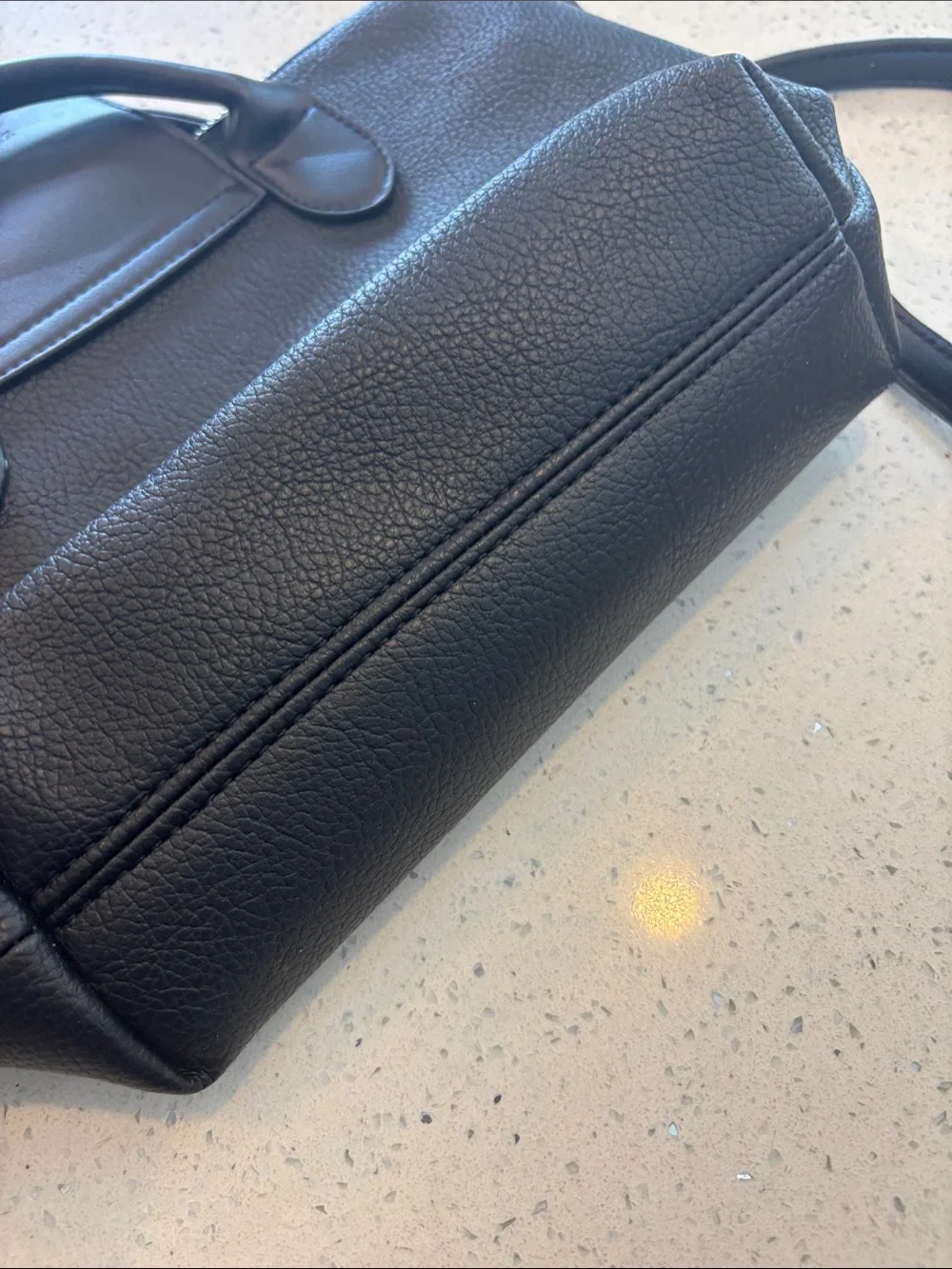 Black Pebble-Texture Top-Handle Tote